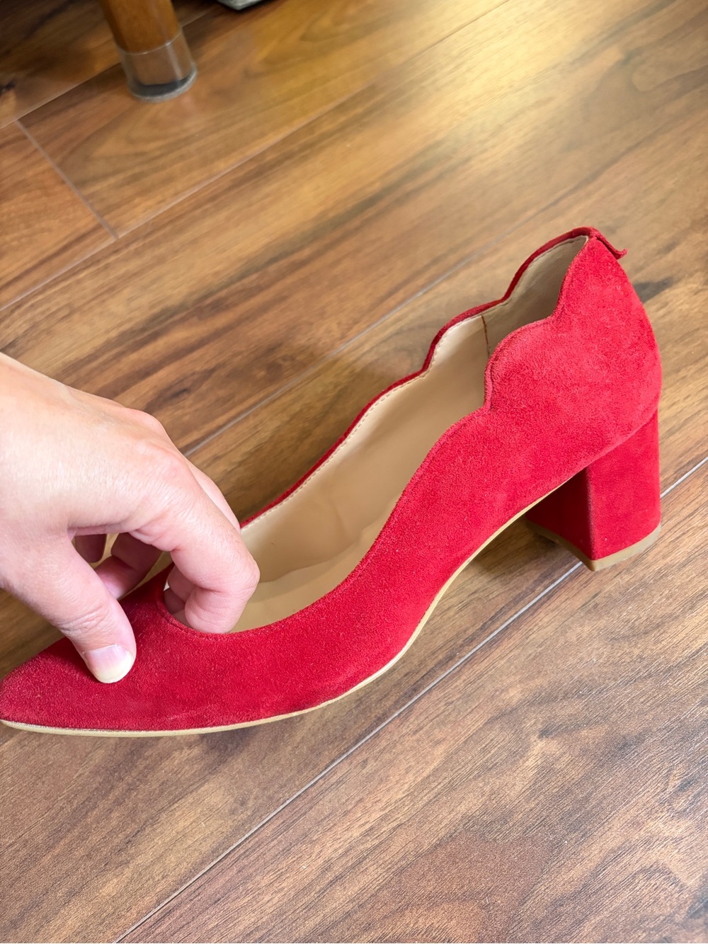 kate spade Red Scallop-Edge Suede Block Heels - Women's - Picture 2 of 5